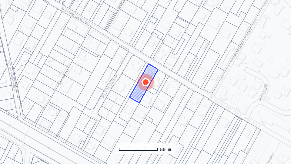 Plan cadastral sur fond Plan IGN, parcelle hachurée en bleu